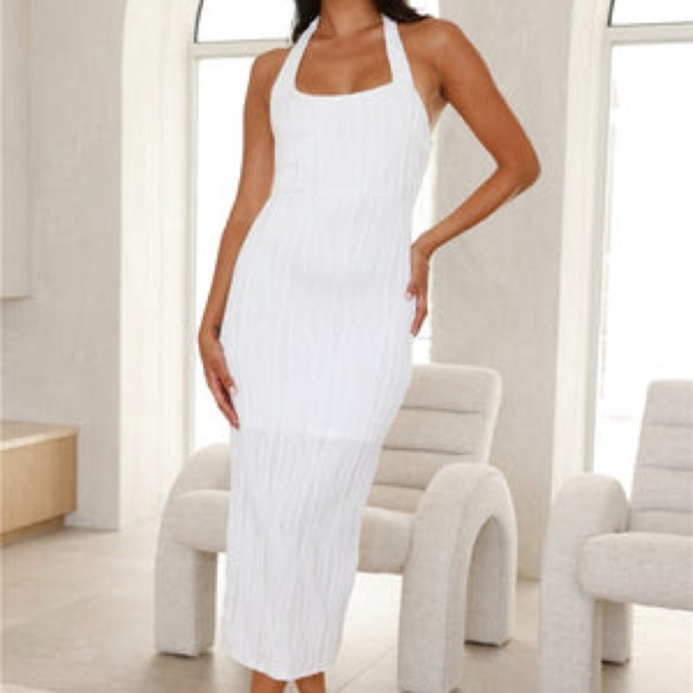 Elegant White Halter Midi Dress